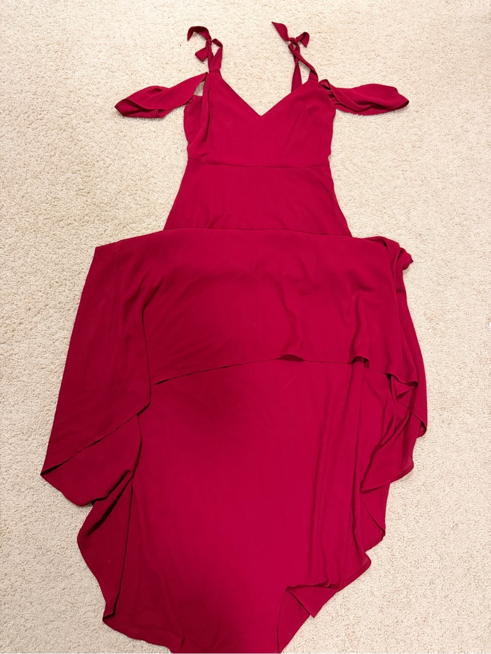 Express Pink-Red High-Low Maxi Dress with Cold-Shoulder Tie Straps
